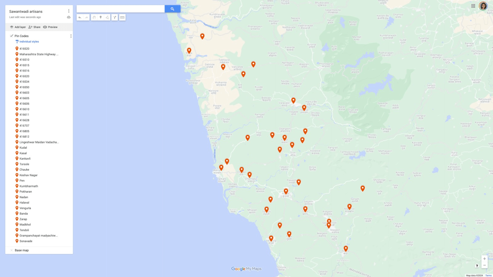 The villages in Sindhudurg districts where artisans were surveyed are shown in this map.